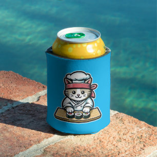 Sushi-Making Cat: Humorous Chef Art Can Cooler