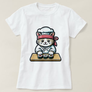 Sushi-Making Cat: Humorous Chef Art T-Shirt