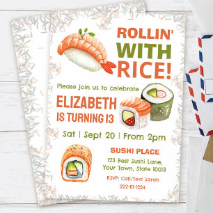 Sushi modifiable Invitation fête d'anniversaire