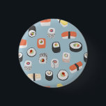 Sushi Nigiri Maki Roll 1 Inch Round Button<br><div class="desc">Cute Japanese sushi pattern on a blue background.</div>