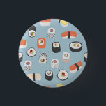 Sushi Nigiri Maki Roll 1 Inch Round Button<br><div class="desc">Cute Japanese sushi pattern on a blue background.</div>