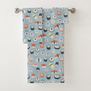Sushi Nigiri Maki Roll Pattern Bath Towel Set