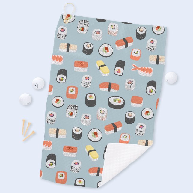 Sushi Nigiri Maki Roll Pattern Golf Towel (Japanese sushi food art golf towel)