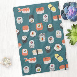 Sushi Nigiri Maki Roll Pattern Kitchen Towel<br><div class="desc">Japanese sushi food art pattern on a teal green background to perk up the kitchen. Original art by Nic Squirrell.</div>