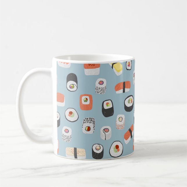 Sushi Nigiri Maki Roll Patterned Coffee Mug (Left)