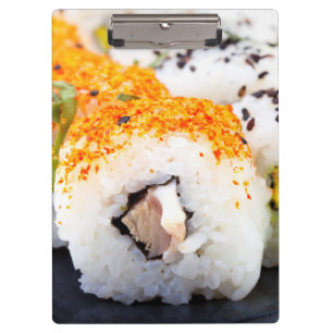 Sushi on a plate clipboard