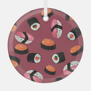 Sushi Onigiri Rolls: Seamless Illustration Glass Ornament