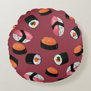 Sushi Onigiri Rolls: Seamless Illustration Round Pillow
