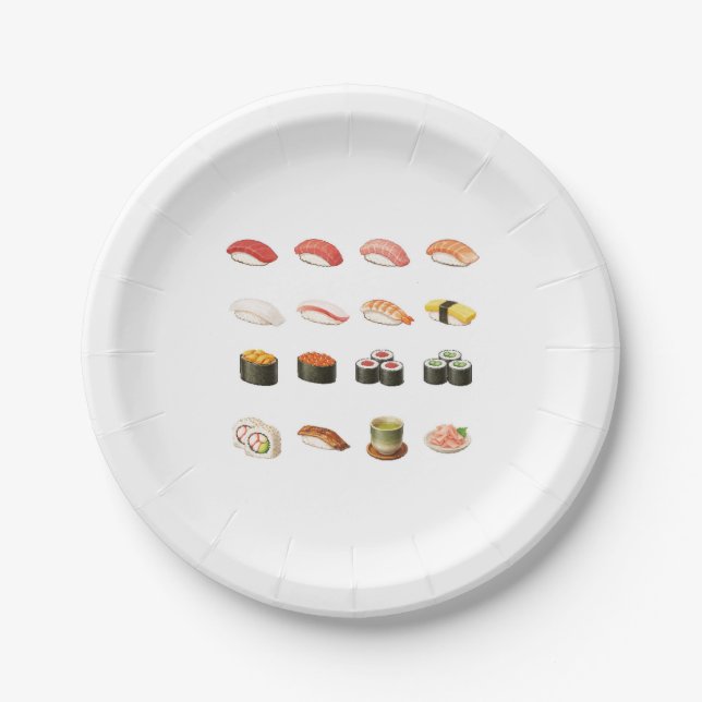 Sushi Paper Plates – Japanese Food Party Design (Front)