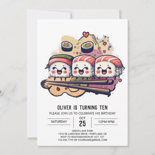 Sushi Party Editable Birthday Invitation (Front)