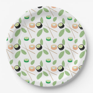 Sushi Party Hibachi Sushi Rolls and Chopsticks Paper Plate