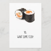 Sushi party invitation, funny humour dinner fish