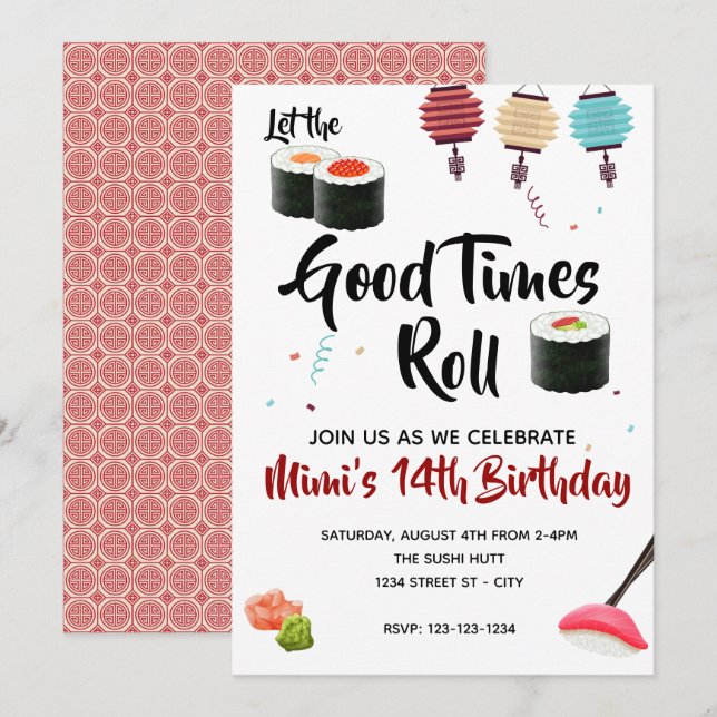 Sushi Party Invite, Birthday Invitation (Front/Back)
