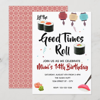 Sushi Party Invite, Birthday Invitation