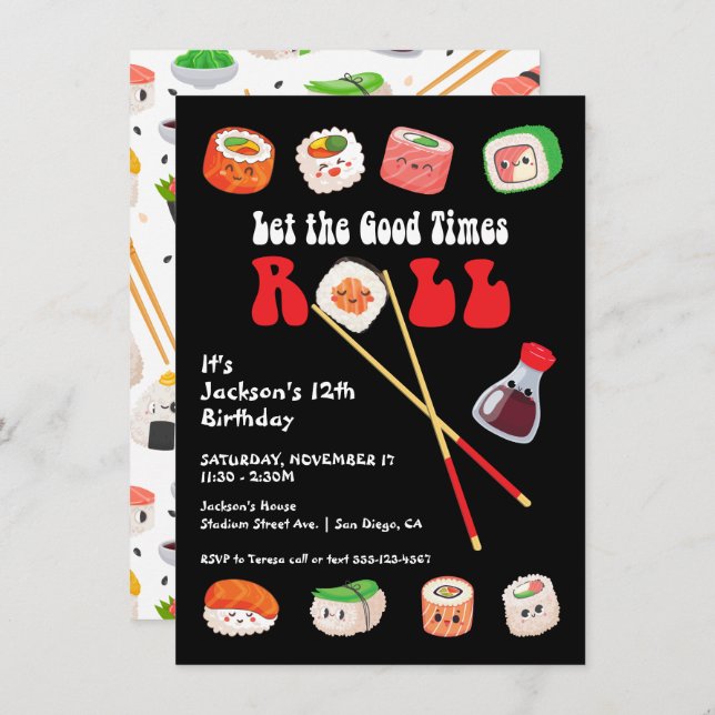 Sushi Party Let the good times roll birthday Invitation (Front/Back)