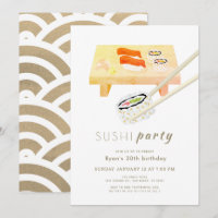 Sushi Party Modern White & Gold Birthday