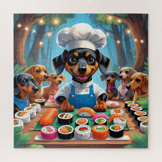 "Sushi Party with Dachshunds – Cute Chef Dog Puzzl Jigsaw Puzzle