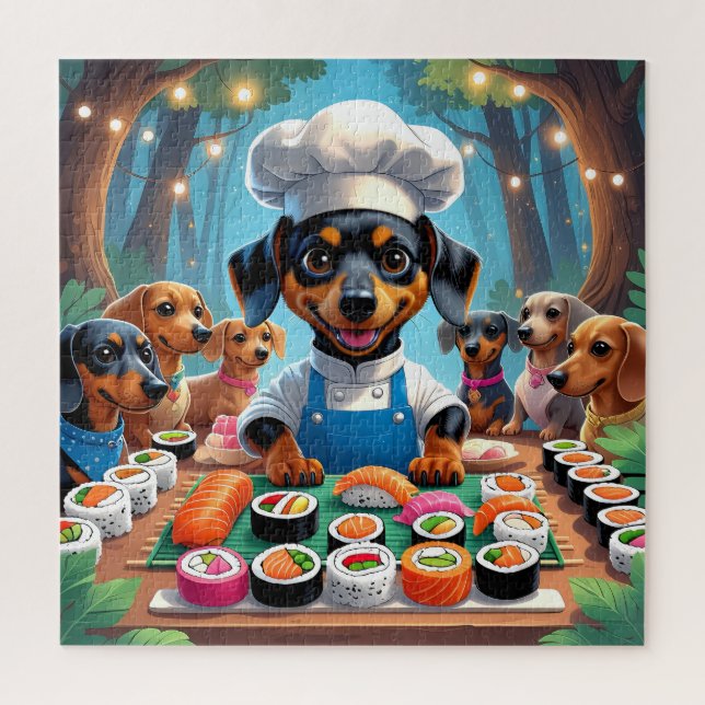 "Sushi Party with Dachshunds – Cute Chef Dog Puzzl Jigsaw Puzzle (Vertical)