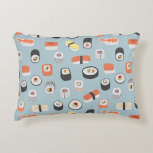 Sushi Pattern Blue Accent Pillow