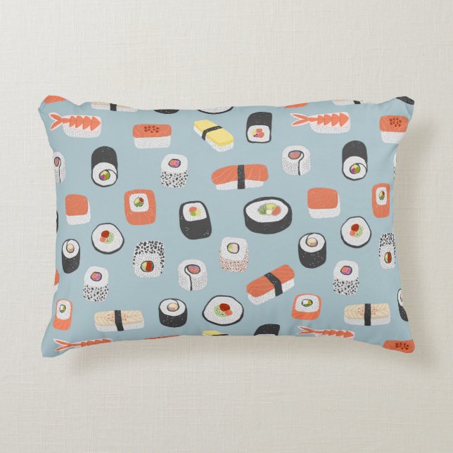 Sushi Pattern Blue Accent Pillow (Front)