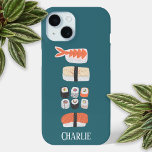 Sushi Personalized iPhone 15 Case<br><div class="desc">Personalized Japanese sushi,  maki roll and nigiri food art.  Protect and make your phone fabulous at the same time.  Original art by Nic Squirrell.  Change or remove the name to customize.</div>
