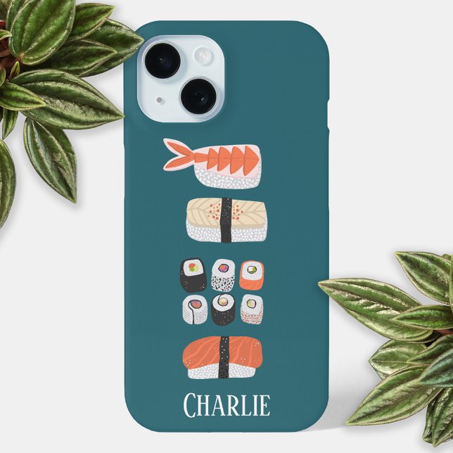 Sushi Personalized iPhone 15 Case (Personalized name Japanese sushi fun cell phone case)