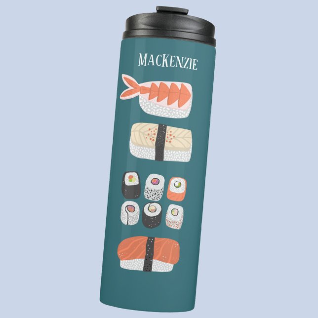 Sushi Personalized Thermal Tumbler (Personalized custom name Japanese sushi thermal tumbler)
