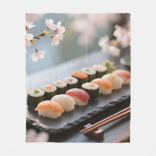 Sushi Platter Cherry Blossom Fleece Blanket
