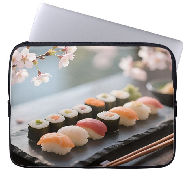 Sushi Platter Cherry Blossom Laptop Sleeve (Front)