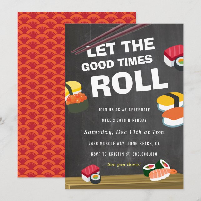 Sushi Roll Anniversaire de célébration invitation (Devant / Derrière)