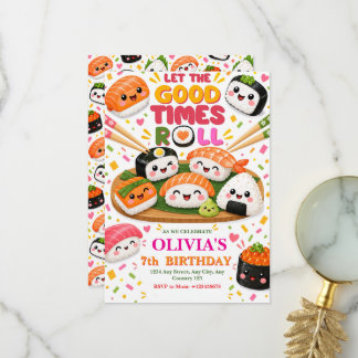 Sushi Roll Birthday Party Japanese Invitation