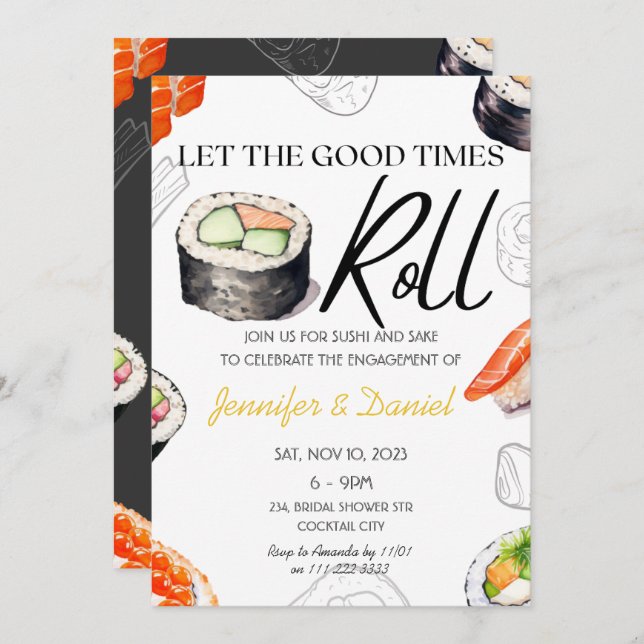 Sushi Roll Engagement Japanese Couples Shower Invitation (Front/Back)