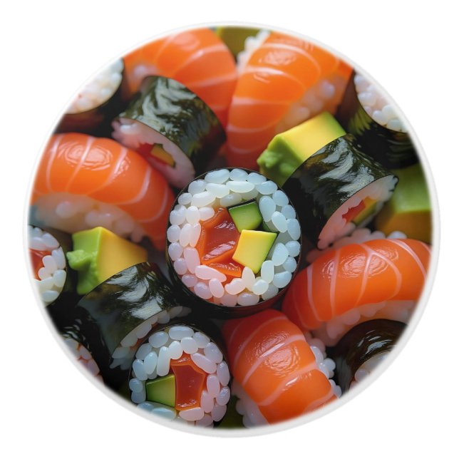 Sushi Roll Fun Unique Food Kitchen Cabinet Ceramic Knob (Front)