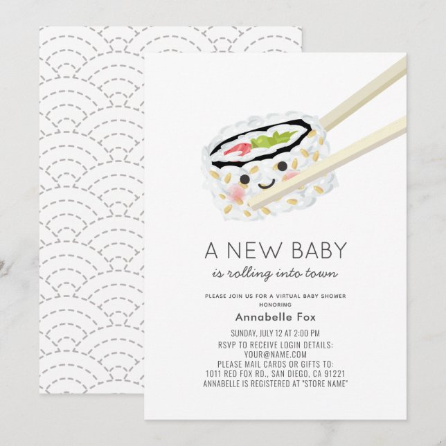 Sushi Roll Kawaii Virtual Baby Shower Invitation (Front/Back)