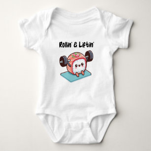 Sushi Roll Lifting Weights Baby Bodysuit