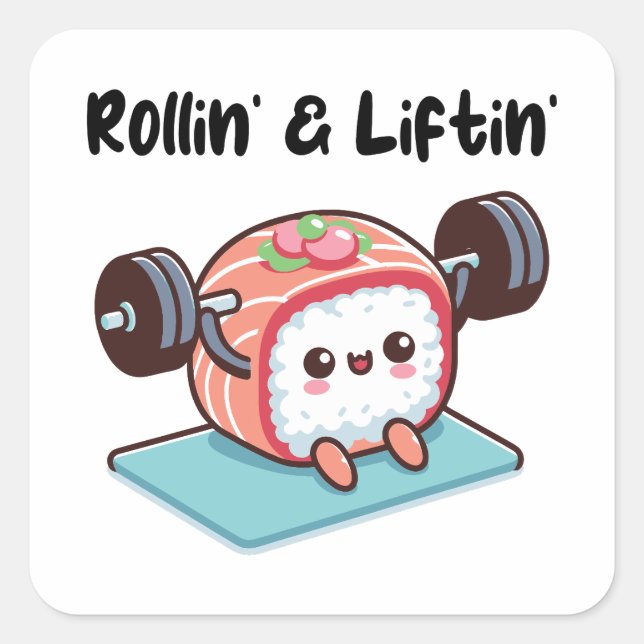 Sushi Roll Lifting Weights Square Sticker (Front)