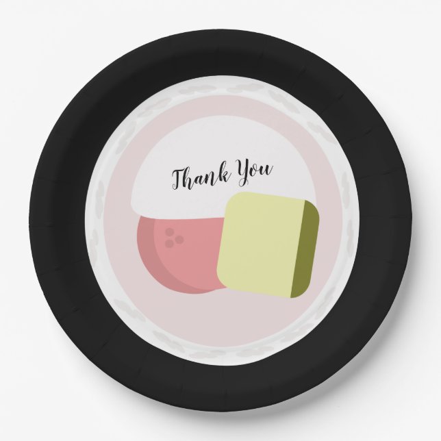 Sushi Roll Salmon Birthday Restaurant    Paper Plate (Front)