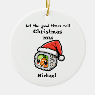 Sushi Roll with a Santa Cap Personalized Ornament