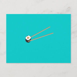 Sushi roll with chopsticks postcard