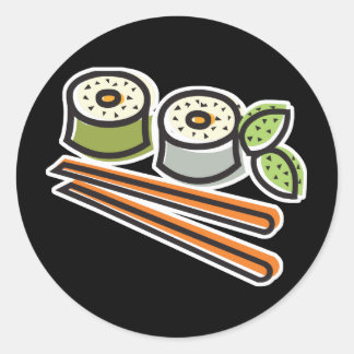 sushi rolls and chopsticks classic round sticker