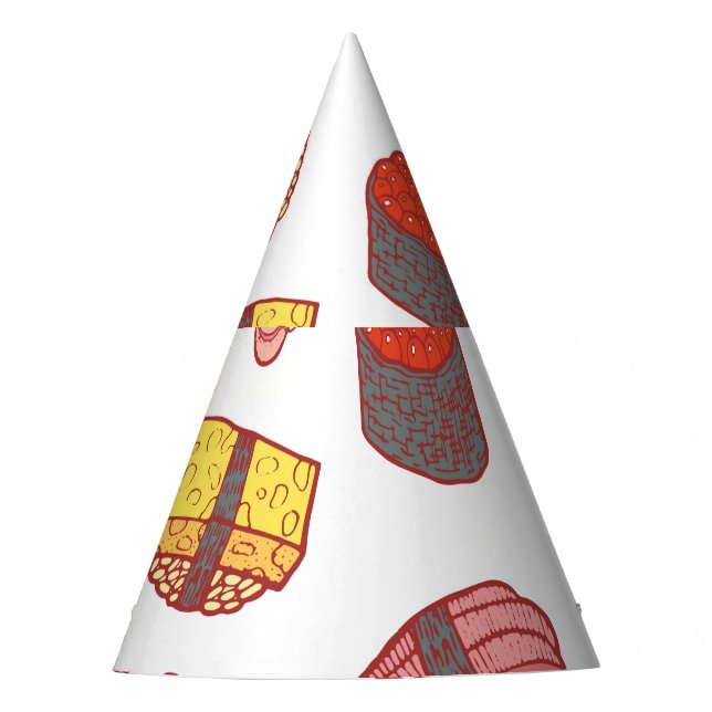 Sushi rolls, doodle, colourful wallpaper party hat (Front)