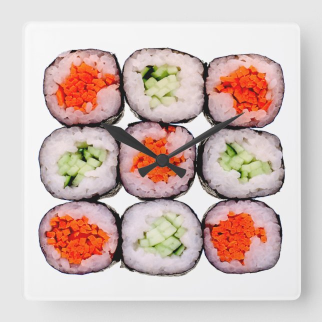 Sushi Rolls Japanese Food Template Square Wall Clock (Front)
