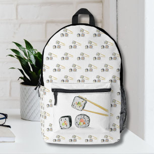 Sushi Salmon Rolls With Chopsticks Illustration Printed Backpack