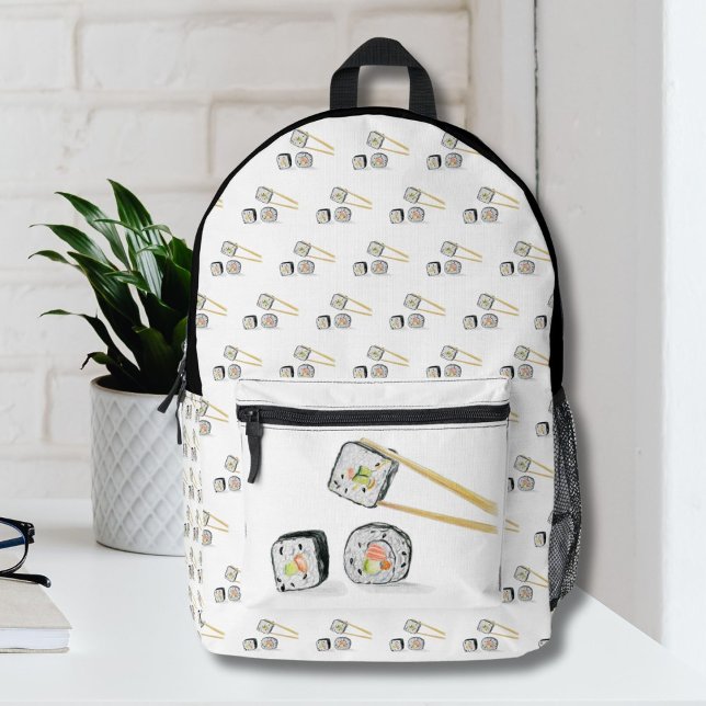 Sushi Salmon Rolls With Chopsticks Illustration Printed Backpack (Creator Uploaded)