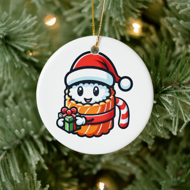 Sushi Santa - Festive Roll with Gift Ceramic Ornament (Tree)