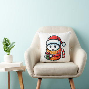 Sushi Santa - Festive Roll with Gift Throw Pillow