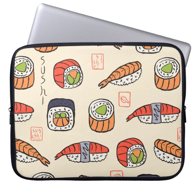 sushi seamless pattern laptop sleeve (Front)
