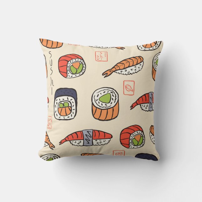 sushi seamless pattern throw pillow (Front)