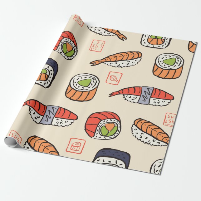 sushi seamless pattern wrapping paper (Unrolled)