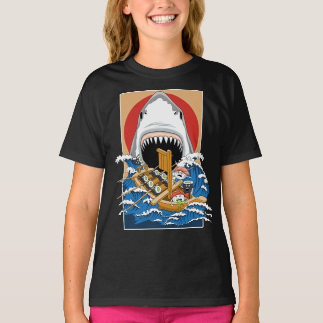 Sushi Shark Attack Illustration T-Shirt (Front)